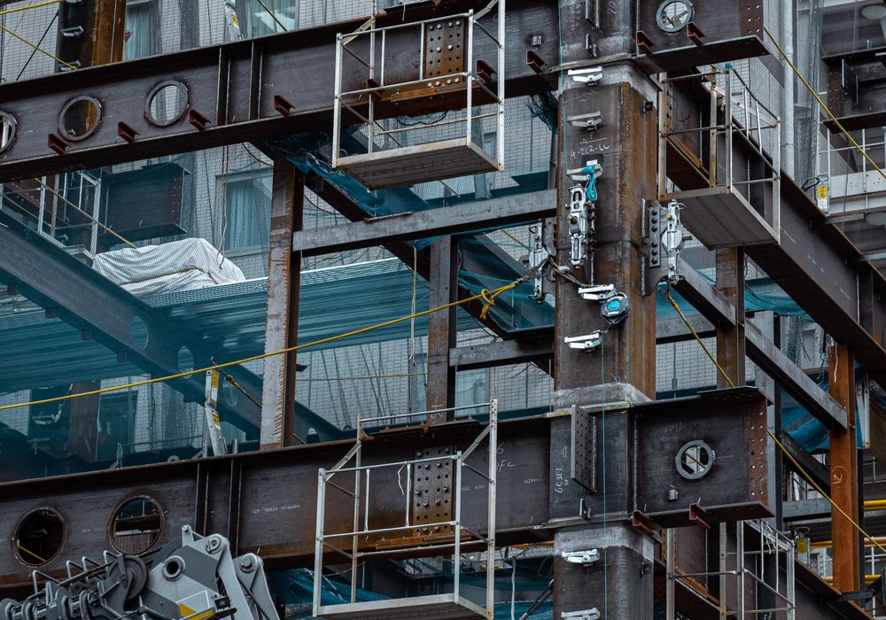 Steel beams at a construction site